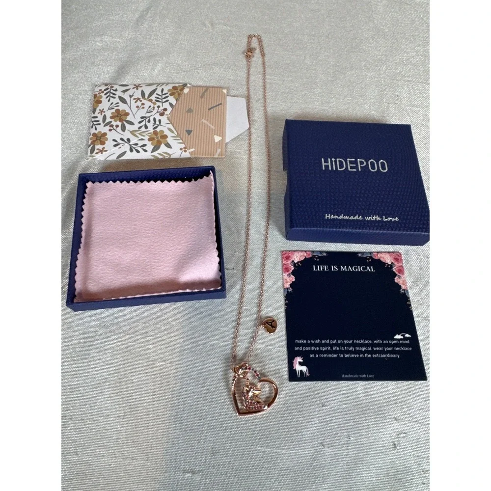 NEW Rose Gold Unicorn Heart Necklace Kids Girls Magical Life‎ Letter A Jewelry